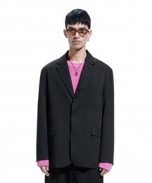 HIDDEN BUTTON SINGLE BLAZER black