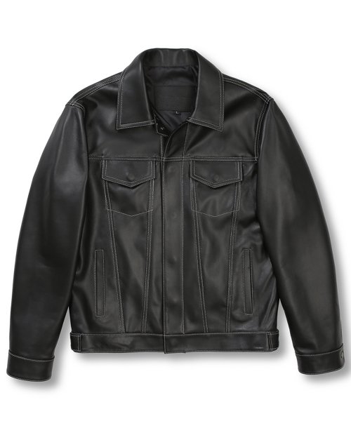 Adaptor Clothing Buttersoft Leather Trucker Jacket Black