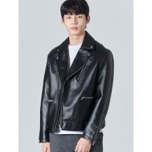 블랙 지퍼 페이크 레더 재킷 (42023ZCY15)
