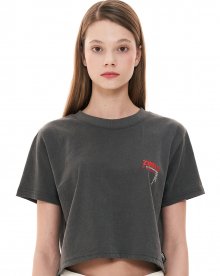 (CTC1) 피그먼트 로고 반팔 크롭 티셔츠 차콜