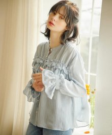 Wave Frill Blouse_River Sky