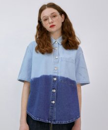 [UNISEX] R BLEACH DENIM SHIRT