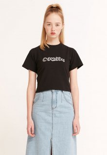 HEART CLOTTY GLITTER CROP T-SHIRT BLACK(CY2AMFT505A)