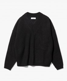 V-Neck Crop Knit [Black]