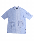 Tri Pockets Stripe Mixed Shirt [Blue]