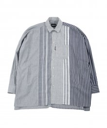 Oversized Stripe Mixed Shirt [Blue]