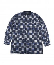 Pattern Mixed China Collar Shirt [Navy]