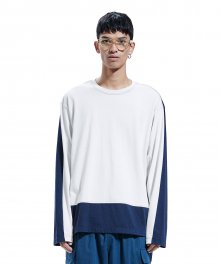 COLOR BLOCK LONG SLEEVE TEE off white/navy