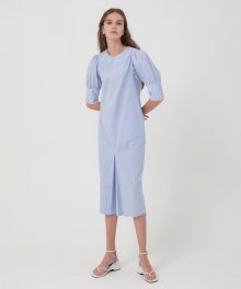 [2th Re-stock] Shirring Puff Sleeve Dress - Stripe