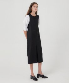 Shirring Puff Sleeve Dress - Black