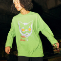 아임낫어휴먼비잉(I AM NOT A HUMAN BEING) The Cat Face Long Sleeve T-Shirt - GREEN
