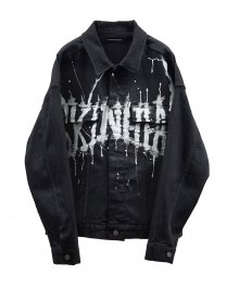 Handprinted Coated Denim Jacket - Black