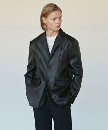 Over Leather Single Jacket_Black