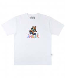 Skateboard Bear 오버핏 반팔 티셔츠 AS713 (white)