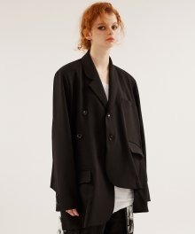 Geometric Double-breasted Crepe Blazer