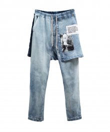 Patch Skirt Mid-Drop Crotch Denim Jeans Coated - Blue