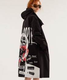 SHAME Artwork Mask-Hooded Mac Coat - Black