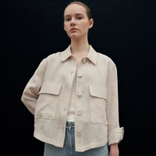 linen cropped shirt jacket (light beige)