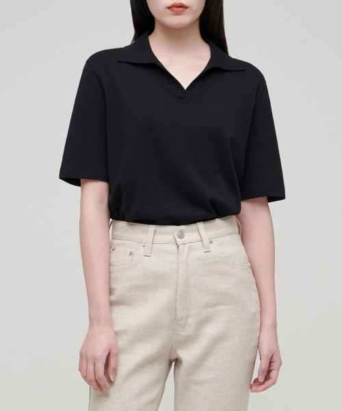 WOMENS SLIT NECK KNITTED POLO SHIRT [чёрный]