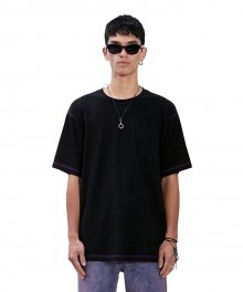 CONTRAST STITCH POCKET TEE black