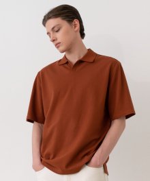 Pique Collar T-Shirt -BROWN