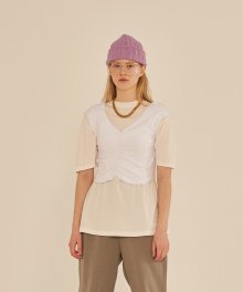 SLEEVELESS SHIRRING T-SHIRT (WHITE)