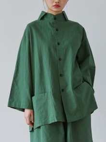 unisex linen straight pocket shirts green