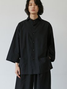 unisex linen straight pocket shirts black
