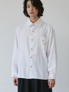 unisex linen round button shirts white