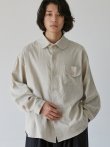 unisex linen round button shirts beige