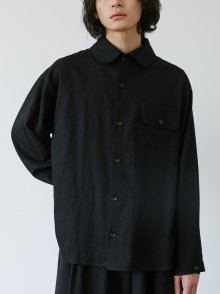 unisex linen round button shirts black