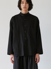 unisex linen button neck shirts black