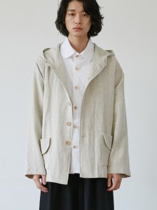 unisex linen pocket hood jacket beige