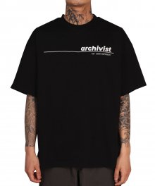 라인 로고 숏 슬리브 오버 티셔츠 400그램_블랙