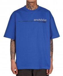 라인 로고 숏 슬리브 오버 티셔츠 400그램_블루