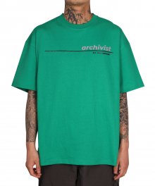 라인 로고 숏 슬리브 오버 티셔츠 400그램_포레스트그린