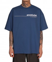 라인 로고 숏 슬리브 오버 티셔츠 400그램_몰디안블루