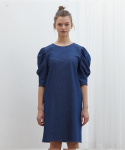 니어앤디어(NEAR&DEAR) 퍼프 슬리브 데님 드레스 블루