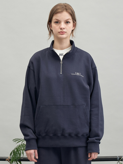 RE braces logo half zipup mtm (navy)