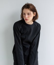 Raglan stitch sweat shirt (Black) [Woman]