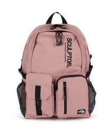 Double Pouch Nylon Backpack [PINK]