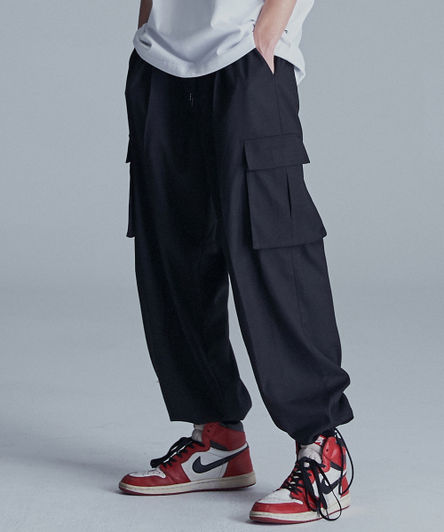 낫포너드(not4nerd) Wide String Cargo Slacks Pants - Black