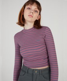 MG0S FINGERHOLE STRIPE HALF NECK TEE (PURPLE)