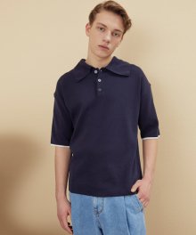 KNITTED COLLAR PIQUE SHIRT NAVY