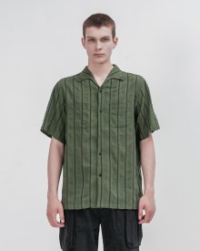 20SS COMFY WING COLLAR HALF SLEEVE SHIRT GREEN STRIPE