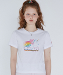 키르시(KIRSH) 케어베어 레인보우 유니콘 크롭 티셔츠 [화이트]W