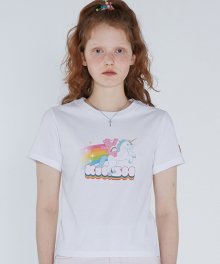 케어베어 레인보우 유니콘 크롭 티셔츠 [화이트]W