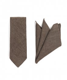 CRS CHECK LINEN POCKET SQUARE & TIE (brown)