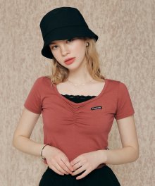 [NF]FANCY SQUARE NECK SHIRRING CROP TEE (PINK)(20SS-F537)