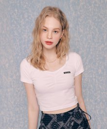 [NF]FANCY SQUARE NECK SHIRRING CROP TEE (WHITE)(20SS-F537)